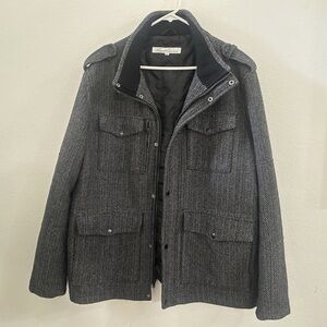 Kenneth Cole NY Herringbone Tweed Wool Bomber Field Mens SizeXL Gray Wool Jacket